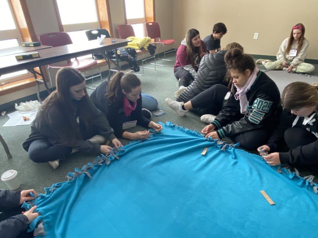 ELCA Youth Working on Tie Blankets