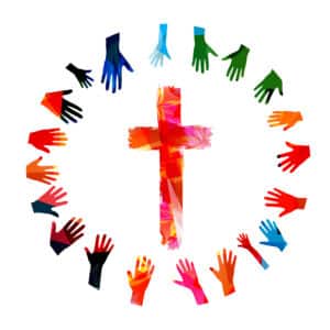 Colorful cross with hands