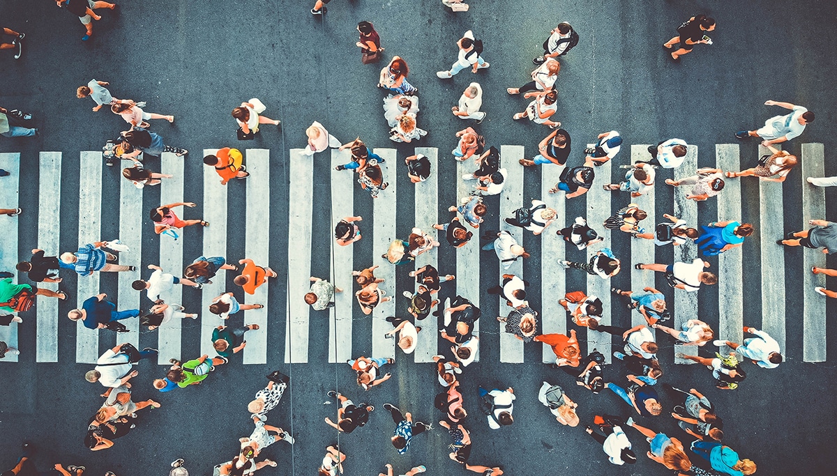 Aerial view of people walking