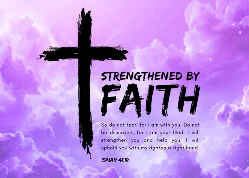 Strengthened By Faith Cross Purple Sky