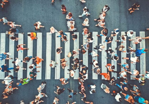 Aerial view of people walking